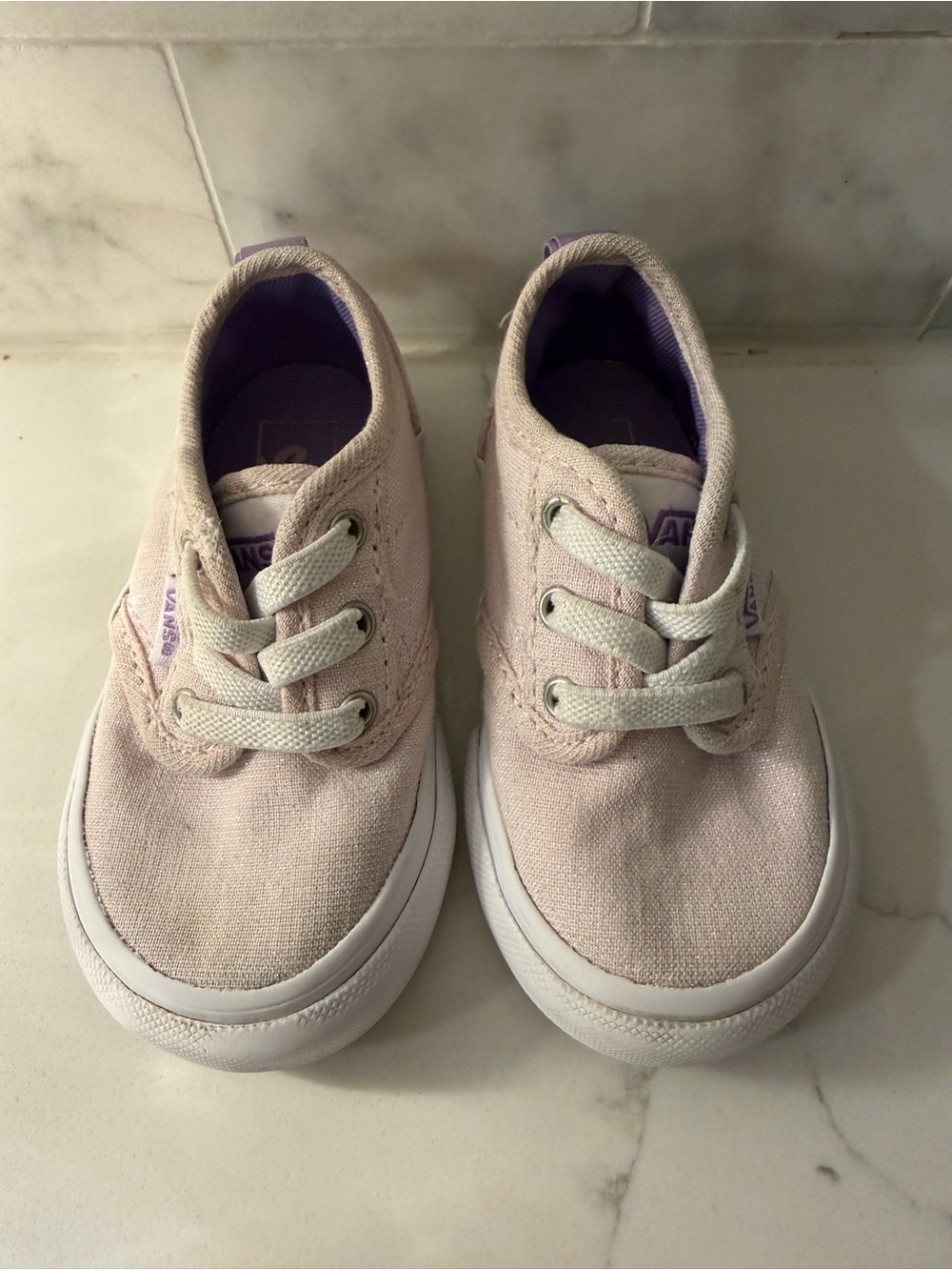 Vans Kids Canvas Sneakers in Pale Pink with White Soles